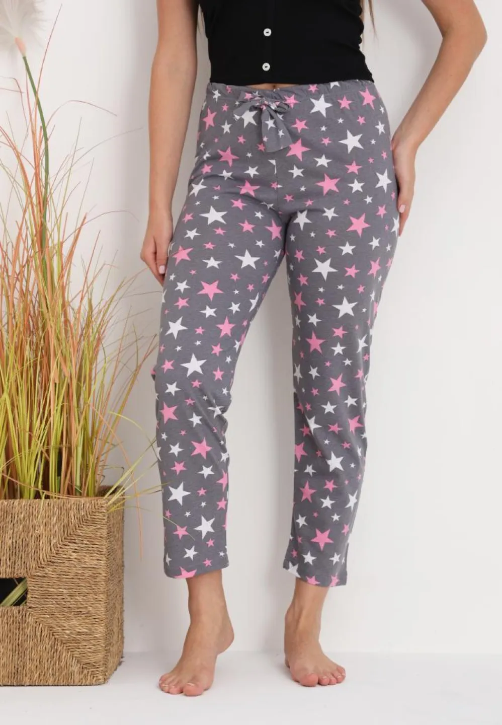 Pantaloni Damă lungi – Confort și Relaxare cu imprimeu steluțe gri închis - 3