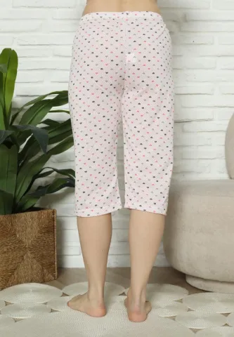 Pantaloni Pijama Damă Treisferturi, roz, inimi hover