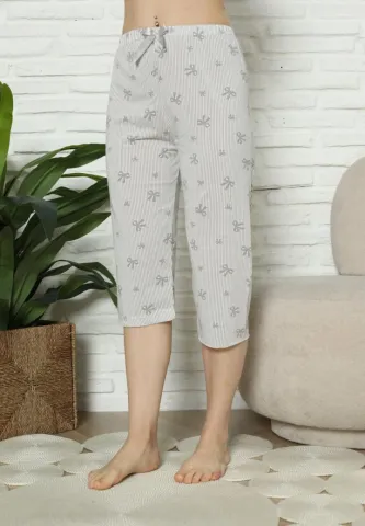 Pantaloni Pijama Damă Treisferturi, gri, fundițe