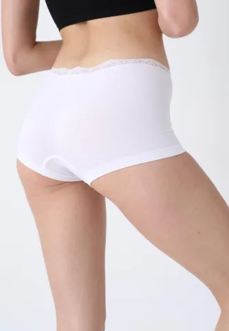 Boxeri Damă din Microfibră cu Dantelă Delicată – Alb hover