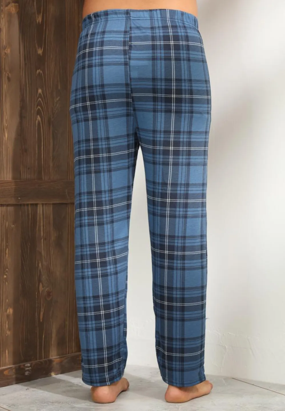 Pantalon pijama bărbați albastru închis cu carouri – croială lejeră - 2
