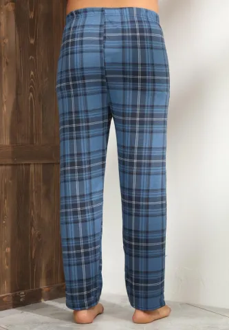 Pantalon pijama bărbați albastru închis cu carouri – croială lejeră hover