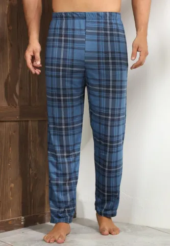 Pantalon pijama bărbați albastru închis cu carouri – croială lejeră