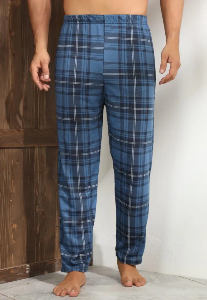 Pantalon pijama bărbați albastru închis cu carouri – croială lejeră