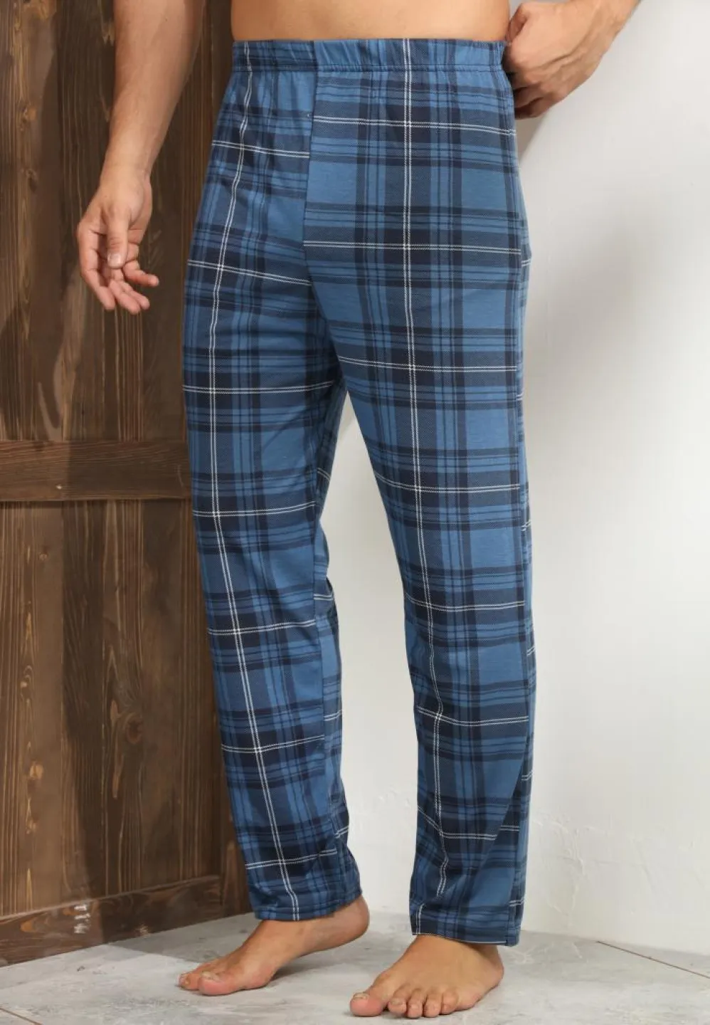 Pantalon pijama bărbați albastru închis cu carouri – croială lejeră - 3