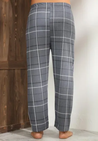Pantaloni pijama bărbați gri închis – model elegant în carouri, croială lejeră hover