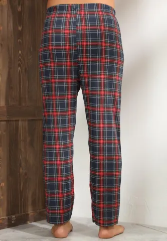 Pantaloni pijama bărbați albastru închis cu carouri roșii – croială relaxantă hover