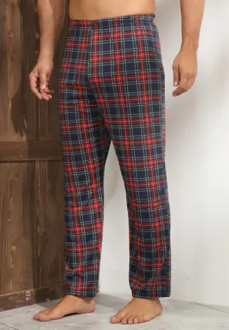 Pantaloni pijama bărbați albastru închis cu carouri roșii – croială relaxantă