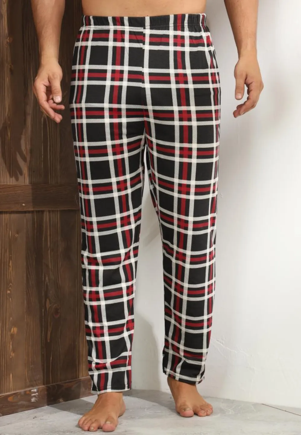 Pantaloni pijama bărbați carouri negri – roșii și albe, design lejer și relaxant - 3