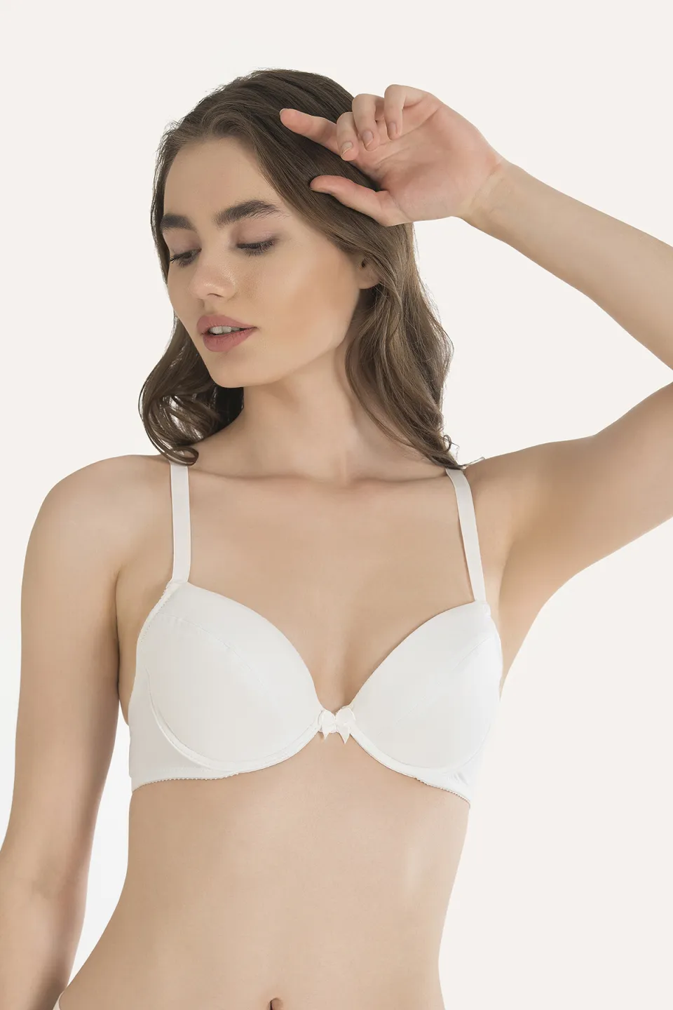 Sutien push-up cu jumătate de cupă, bretele fixe, Alb - 1