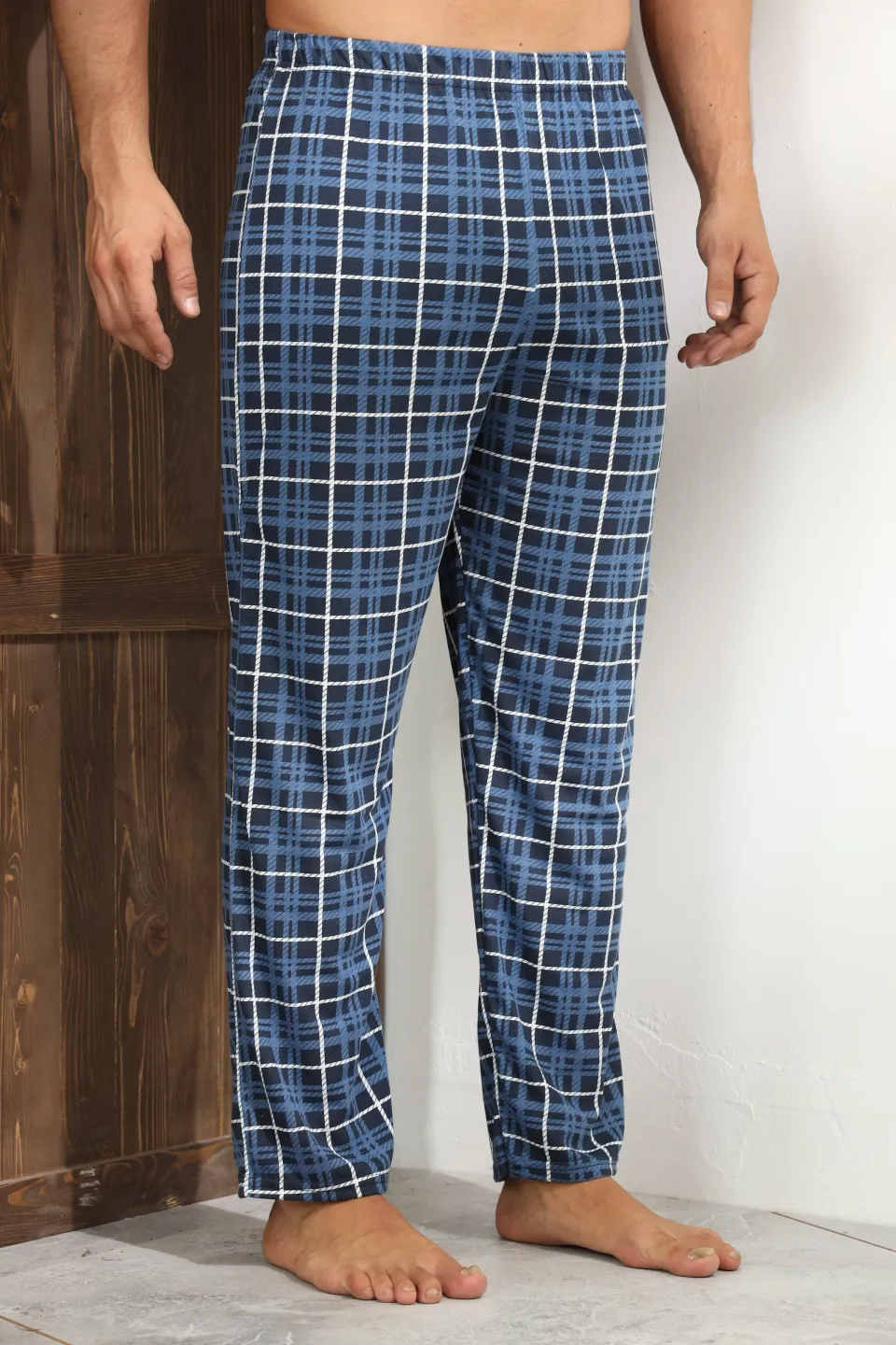 Pantalon pijama bărbați – bleumarin cu carouri albe și pătrățele negre,M - 3