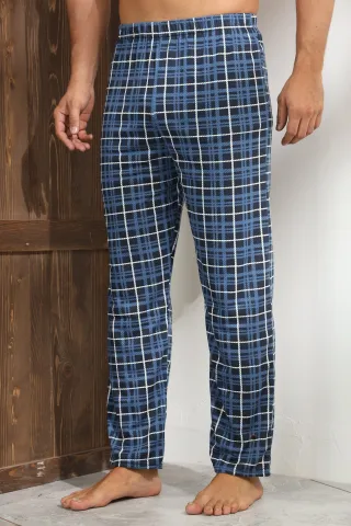 Pantalon pijama bărbați – bleumarin cu carouri albe și pătrățele negre,M