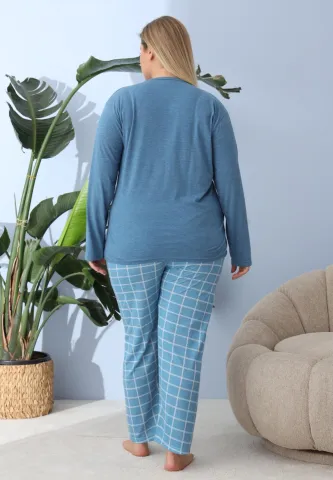 Pijama Damă Big Size Albastru Închis – Imprimeu Pretty Girl, 100% Bumbac, 2XL hover