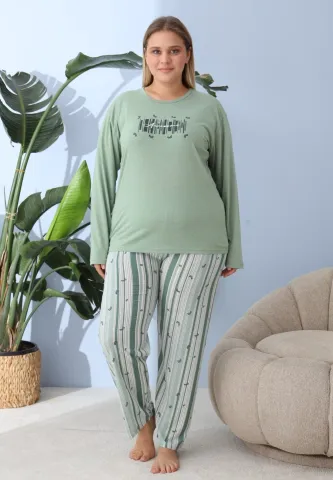 Pijama Damă Big Size Verde – Imprimeu Awesome, 100% Bumbac, 2XL