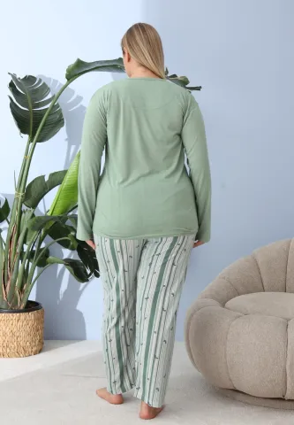 Pijama Damă Big Size Verde – Imprimeu Awesome, 100% Bumbac, 2XL hover