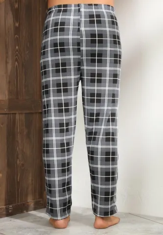 Pantalon pijama bărbați – gri în carouri, croială lejeră,M hover