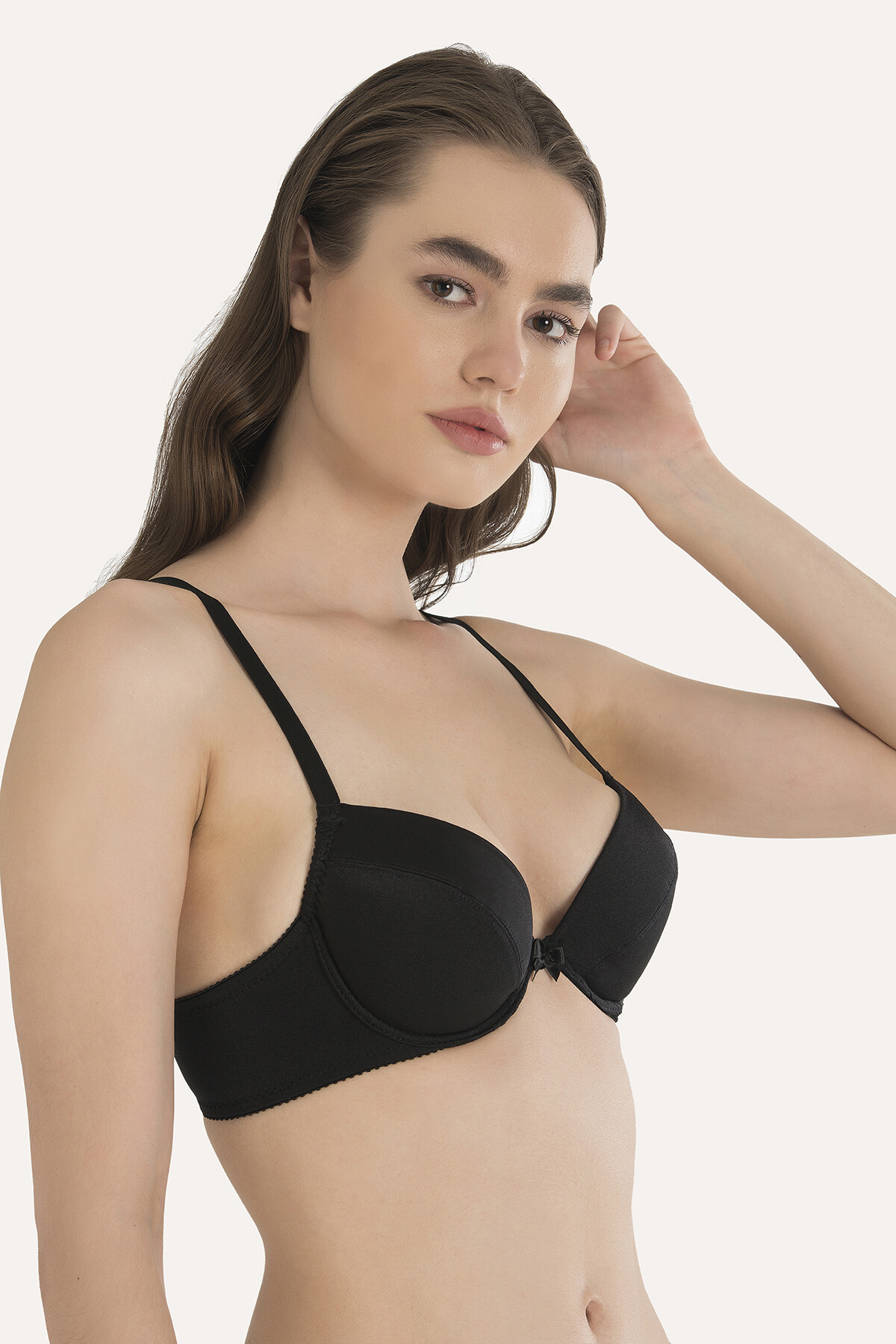 Sutien push-up cu jumătate de cupă, bretele fixe, Negru hover