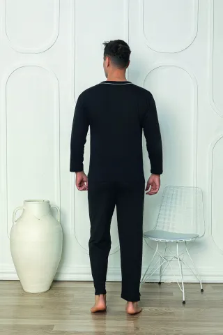 Pijama negru bărbat – mânecă lungă, nasturi, pantaloni lungi,M hover