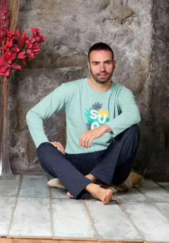 Pijamă bărbați verde – mâneca lungă și pantaloni lungi