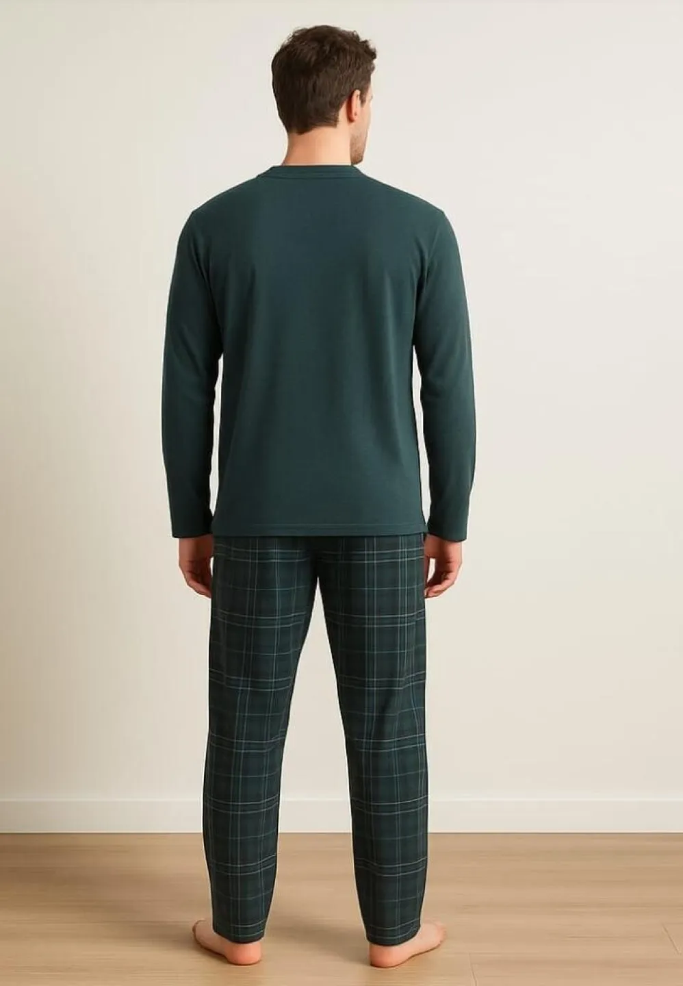 Pijama bărbat bumbac – verde, mânecă lungă, pantalon lung - 2