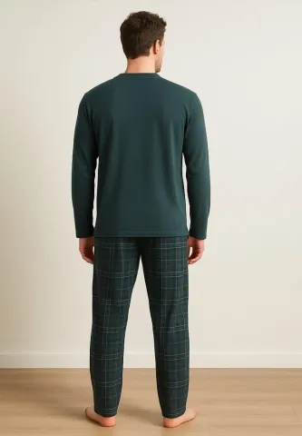 Pijama bărbat bumbac – verde, mânecă lungă, pantalon lung hover