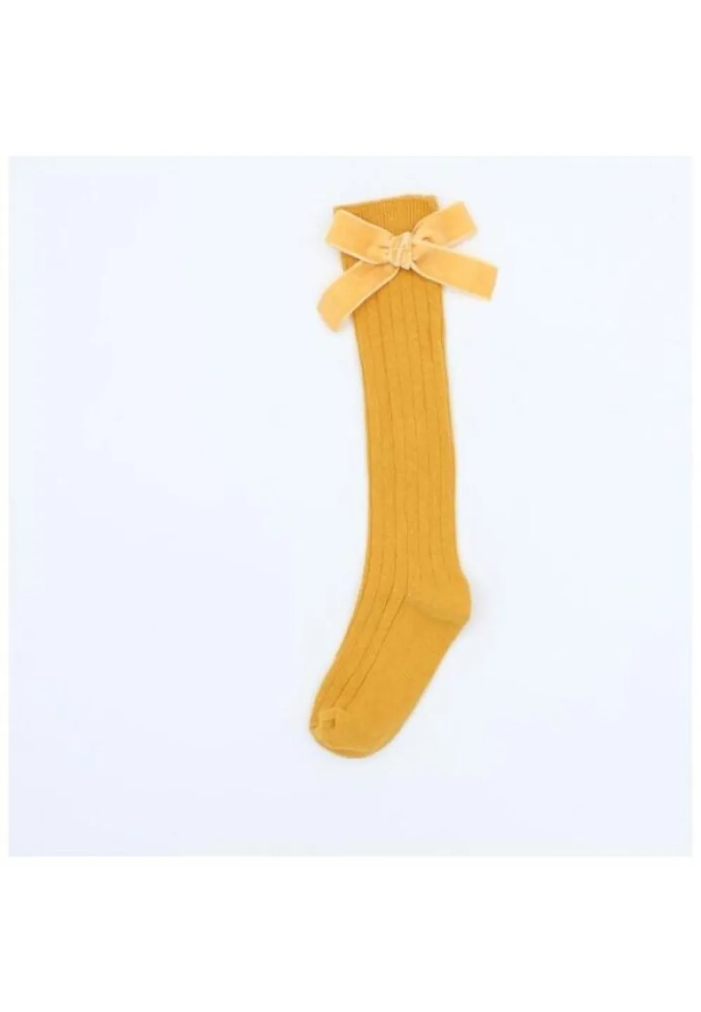Șosete fete 3/4 cu fundiță, galben - 2