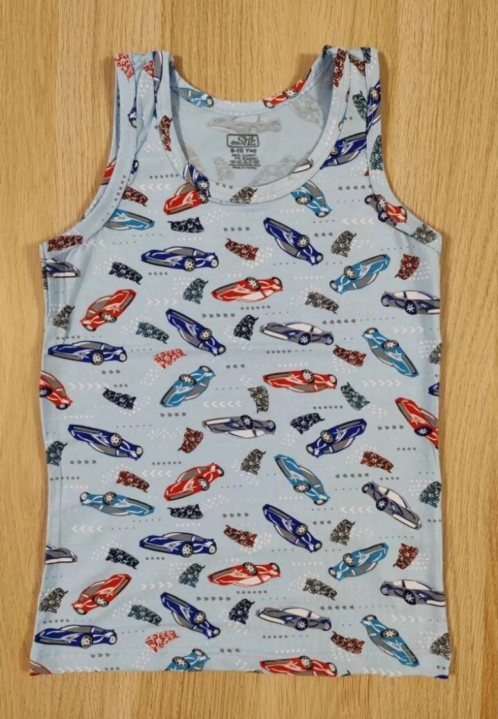 Maiou băieți din bumbac – Albastru – Model Mașinuță - 1