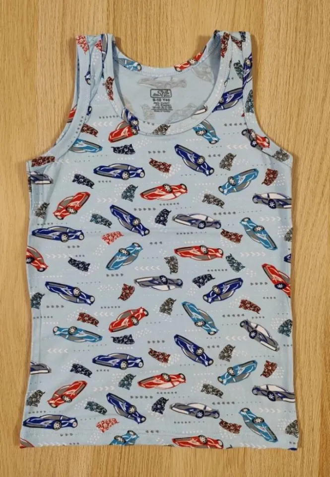 Maiou băieți din bumbac – Albastru – Model Mașinuță