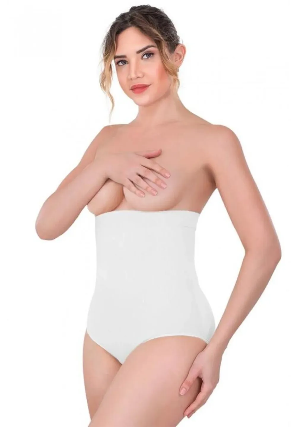 Corset cu Bandă Adezivă și Chilot Normal cu Talie Înaltă Alb - 1