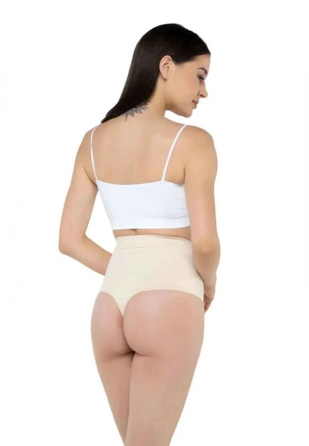 Corset cu Bandă Adezivă Modelatoare – Chilot Tanga Bej - 3