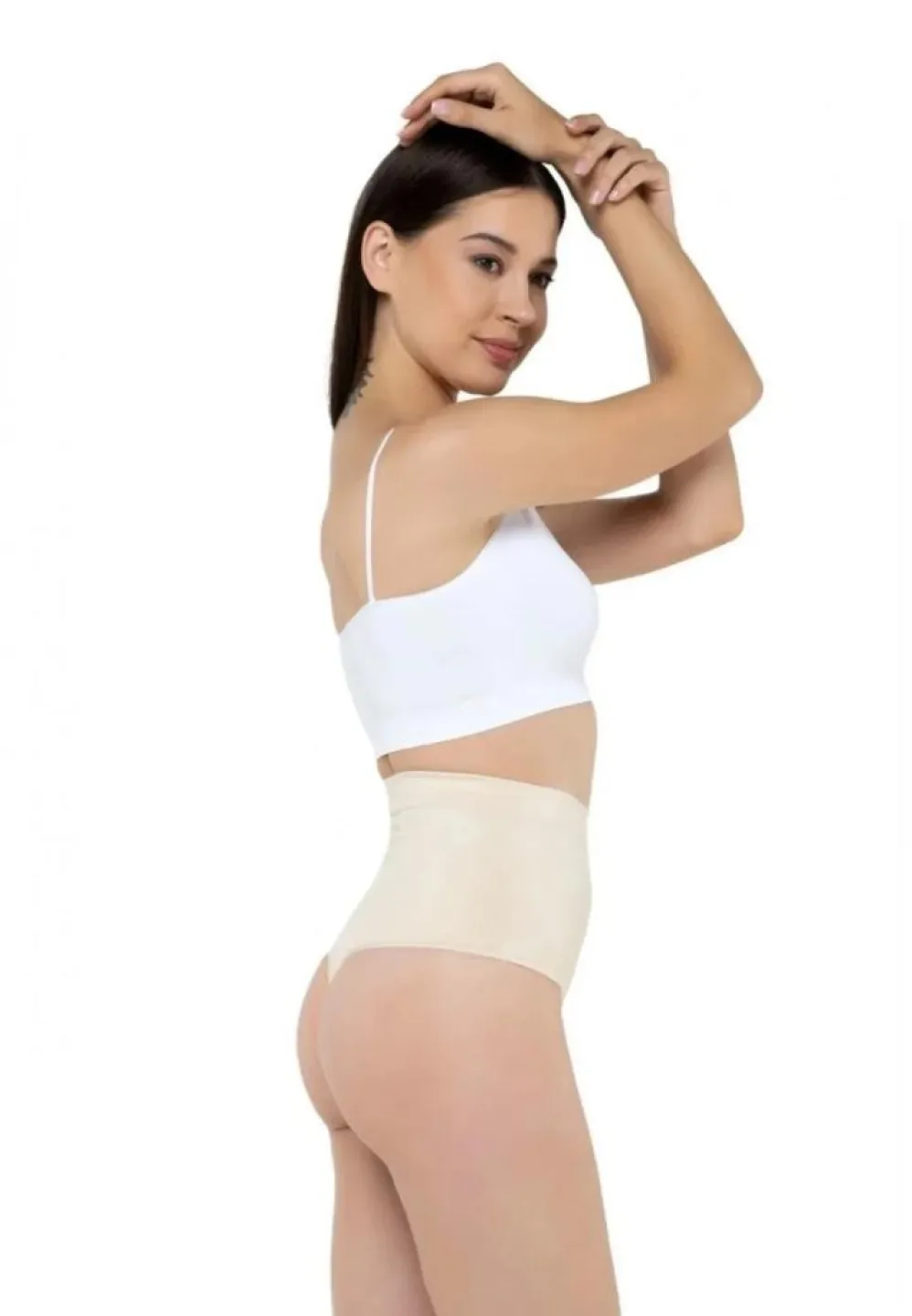 Corset cu Bandă Adezivă Modelatoare – Chilot Tanga Bej - 1