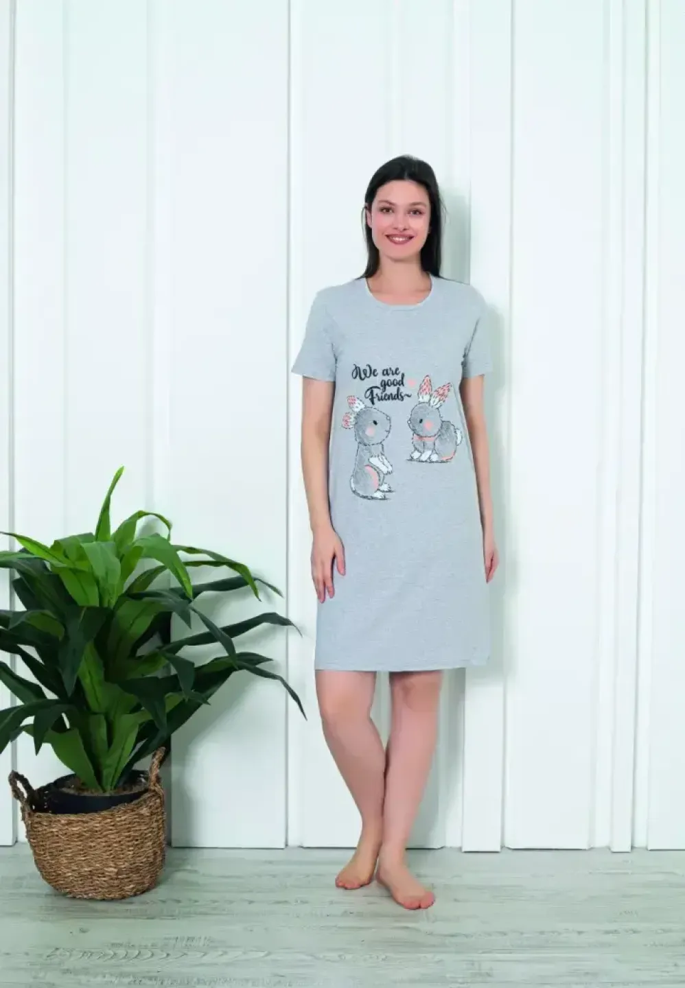 Cămașă de Noapte cu Mâneci Scurte și Iepurași - 1