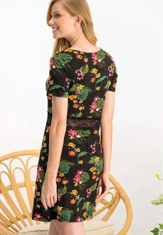 Rochie Damă cu Imprimeu Floral și Aplicații din Dantelă hover