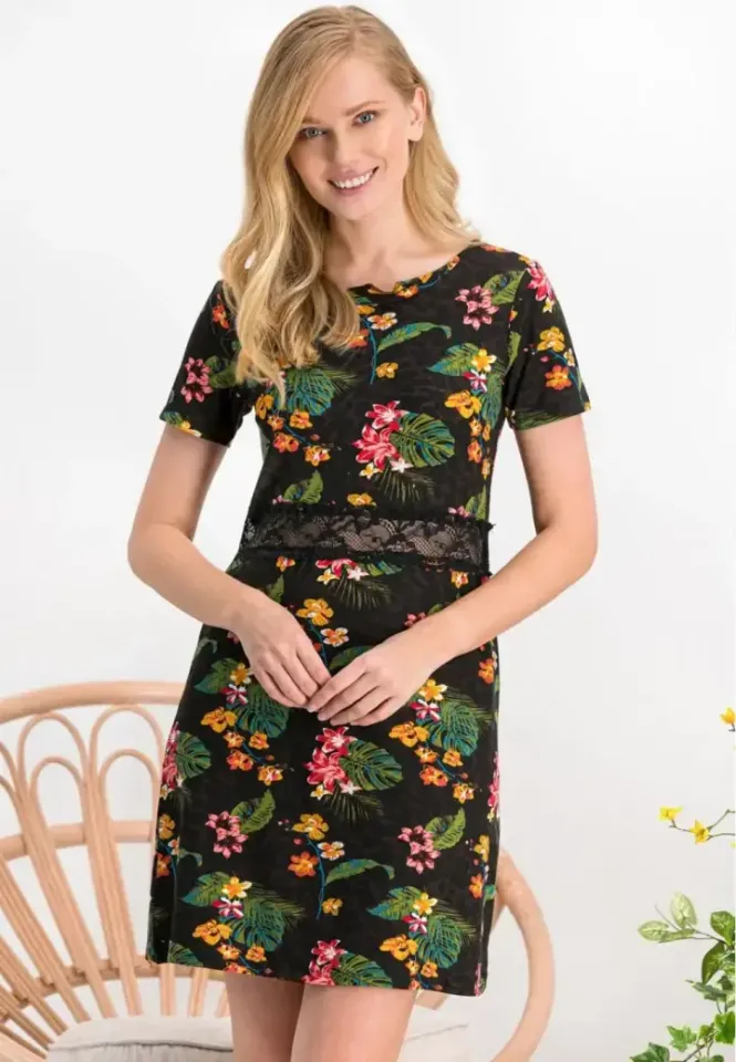 Rochie Damă cu Imprimeu Floral și Aplicații din Dantelă