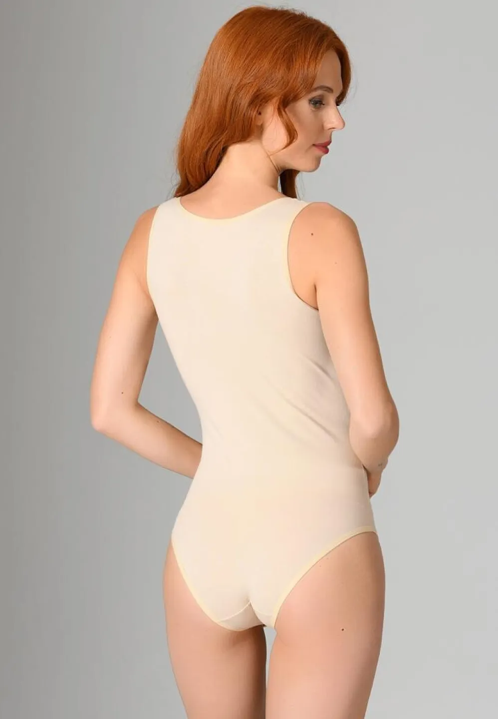 Body cu Bretele Groase și Închidere cu Capse – Bej - 2