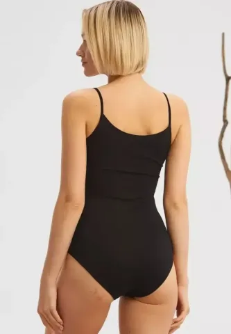 Body cu Bretele Subțiri și Închidere cu Capse – Negru hover