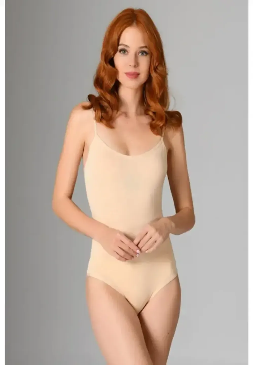 Body cu Bretele Subțiri și Închidere cu Capse – Bej - 1