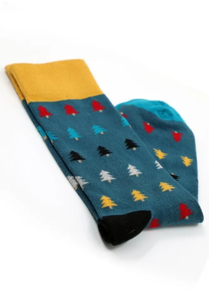 Șosete Bărbați Bumbac Organic – Model cu Brăduți, Fără Cusătură