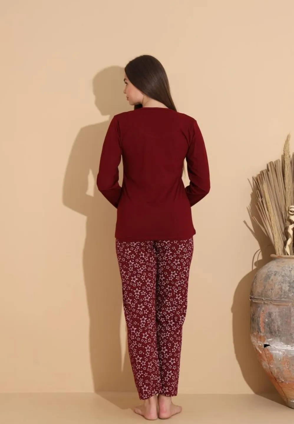 Pijama damă bordo „You Can M” – mânecă lungă, pantaloni lungi - 3