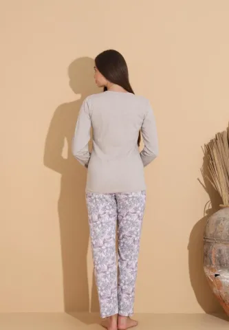 Pijama damă gri „Yachting Club” cu pantaloni lungi floral hover