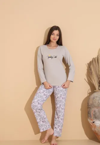 Pijama damă gri „Yachting Club” cu pantaloni lungi floral