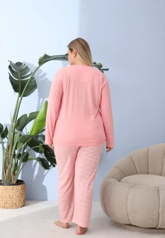 Pijama damă, marim mare, „HAPPY SATURDAY” cu pantaloni și mânecă lungă hover