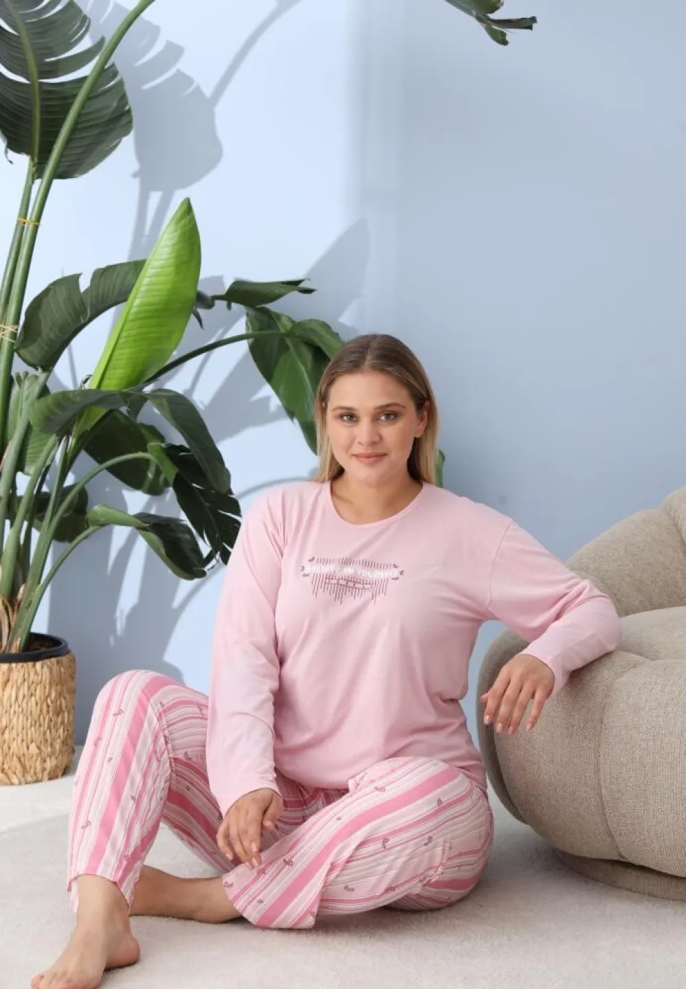 Pijama damă, Big Size, „BELIEVE IN YOURSELF” cu pantaloni și mânecă lungă - 2