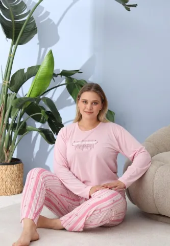 Pijama damă, Big Size, „BELIEVE IN YOURSELF” cu pantaloni și mânecă lungă