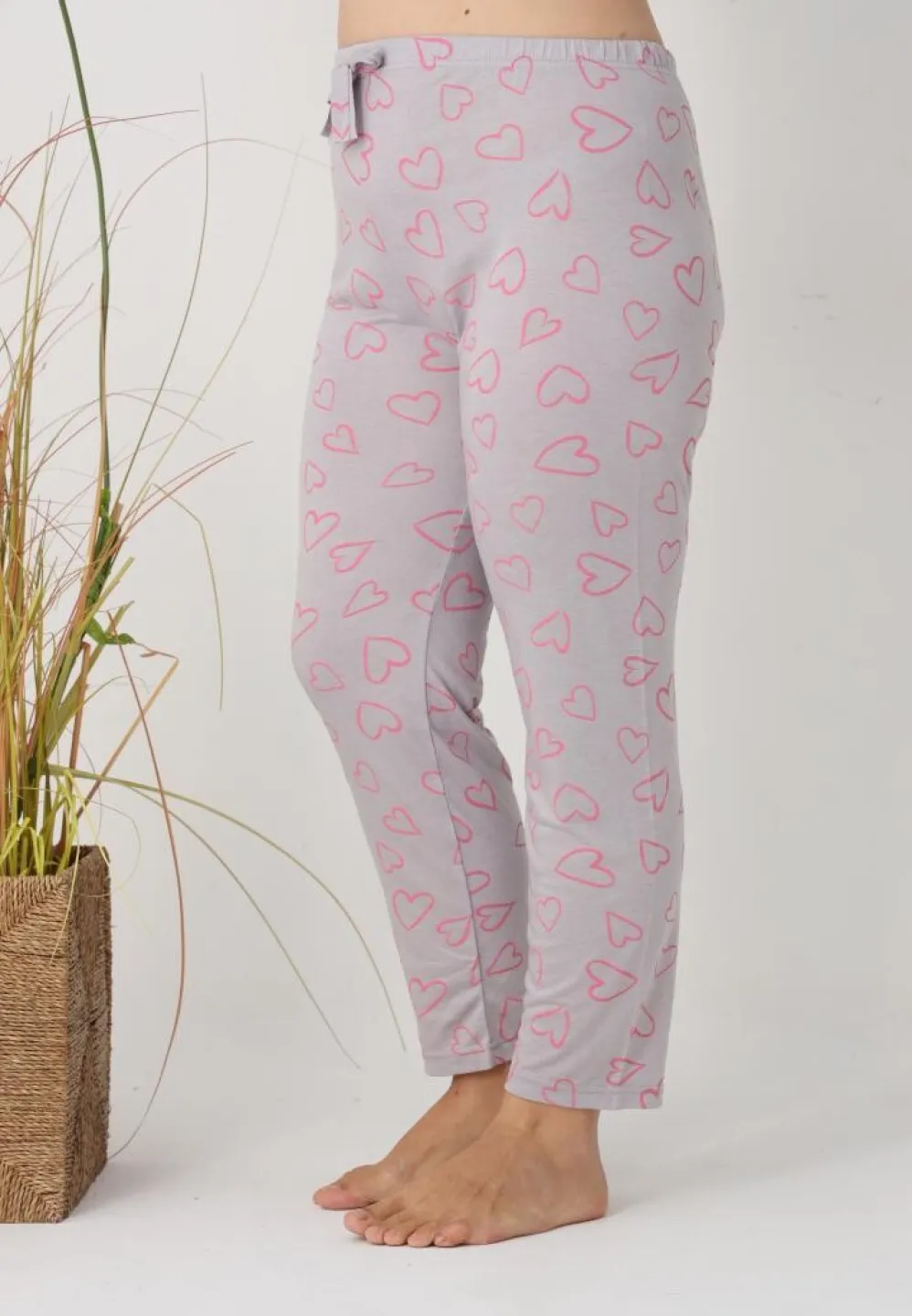 Pantalon damă Big Size, gri cu inimioare roz - 5