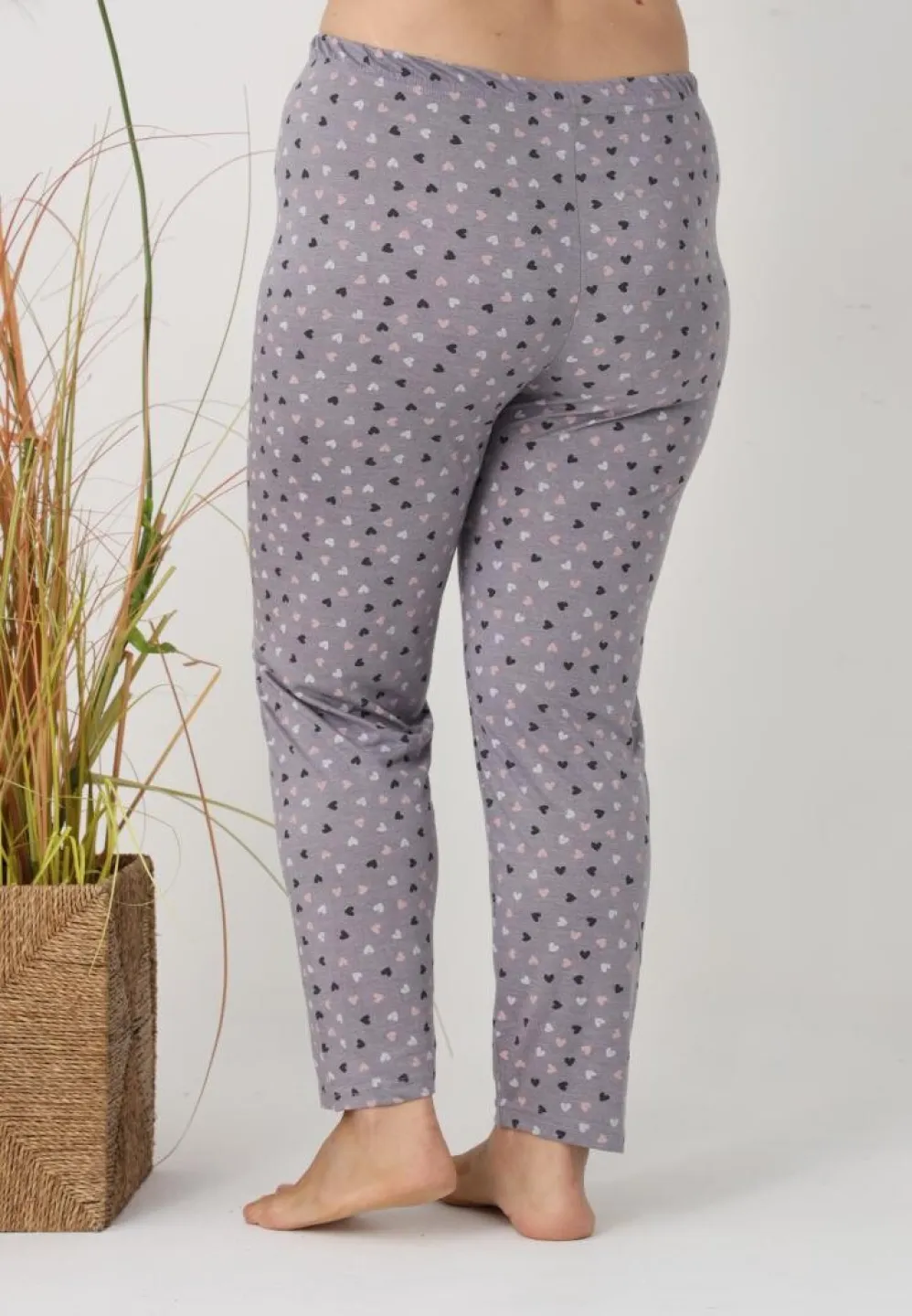 Pantalon damă Big Size, gri cu inimioare - 3