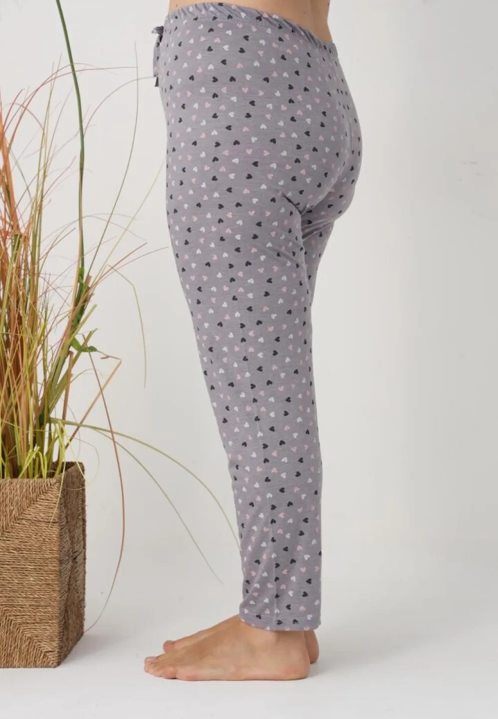 Pantalon damă Big Size, gri cu inimioare - 4