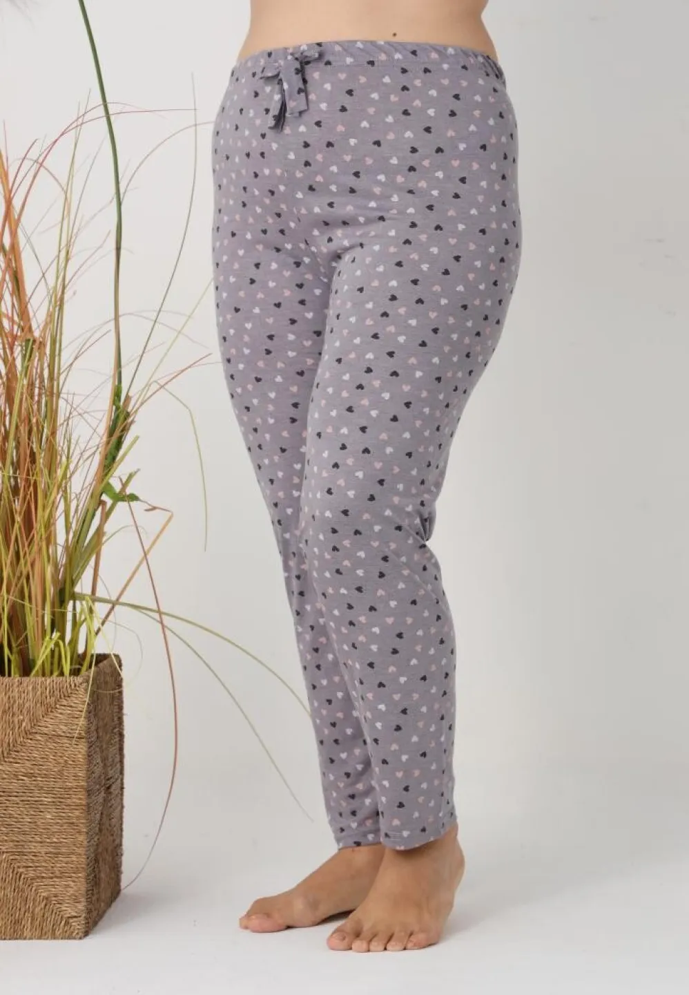 Pantalon damă Big Size, gri cu inimioare - 5