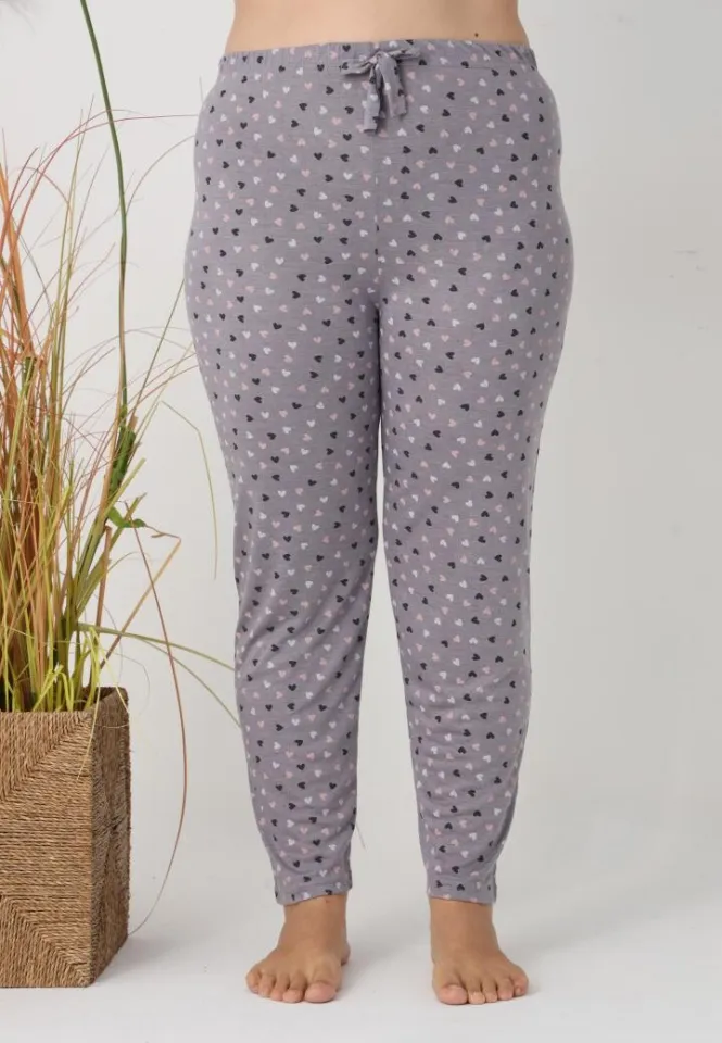 Pantalon damă Big Size, gri cu inimioare