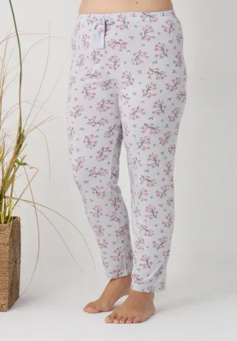 Pantalon damă – Flori Roz cu Turcoaz Big Size